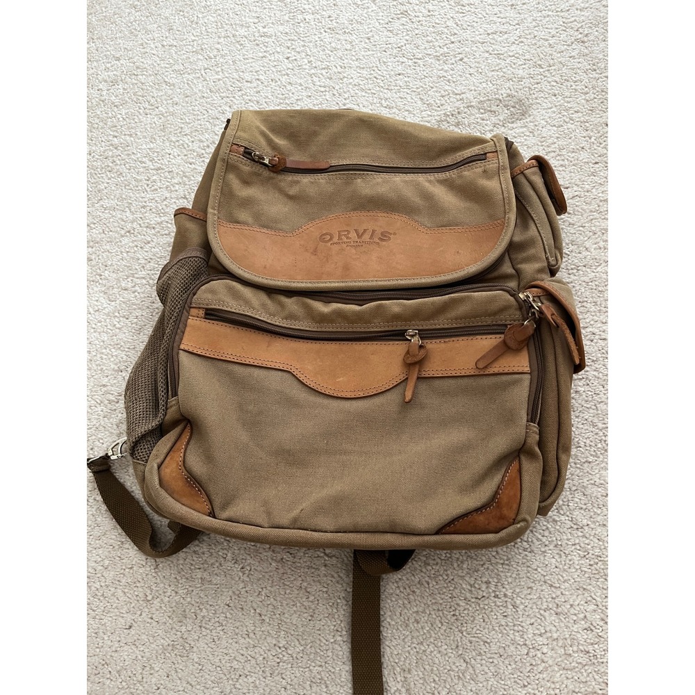 Orvis Battenkill Tan Canvas Backpack Bag Hiking Outdoor Gorpcore